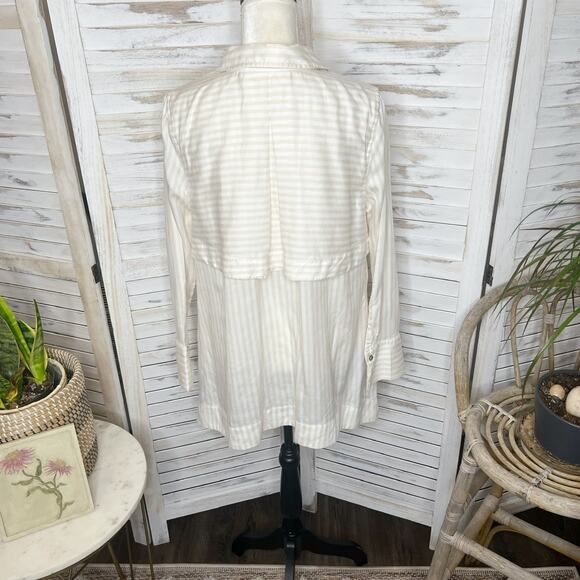 SOFT SURROUNDINGS Women's Med Lorimer Tencel Striped Button Front Tunic Top Tan - Picture 5 of 14